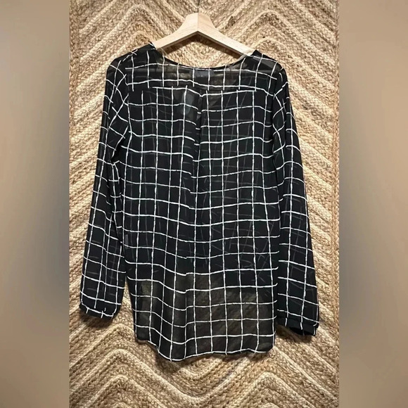 Lush Women's Sheer Black and White Checkered Blouse, Long Sleeve, Size M, NWT - Picture 2 of 10